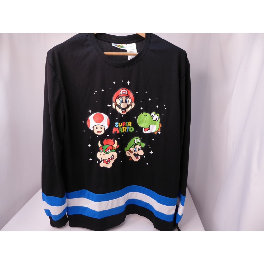 Nintendo Super Mario Bros Graphic Shirt Men's Large Black Long Sleeve Jersey